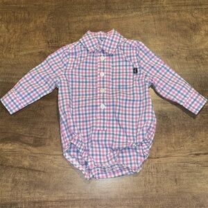 OshKosh B'gosh Baby Boys Blue & Pink Gingham Long Sleeve Button Up Shirt romper